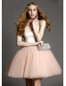 Pink Lace Tulle Short Prom Dress